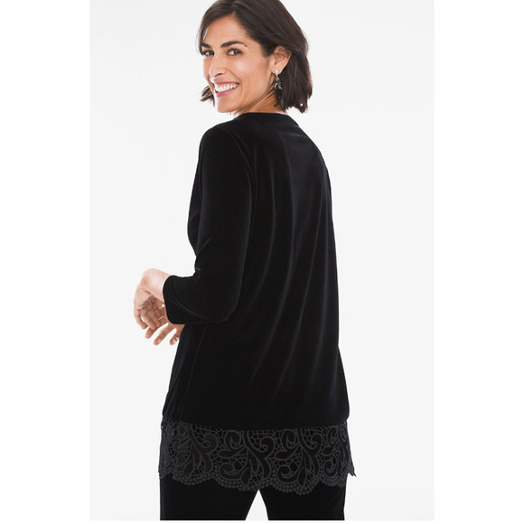 Chico's Black Velvet Top with Lace Trim Size 3 (US 16/18) - Picture 4 of 15